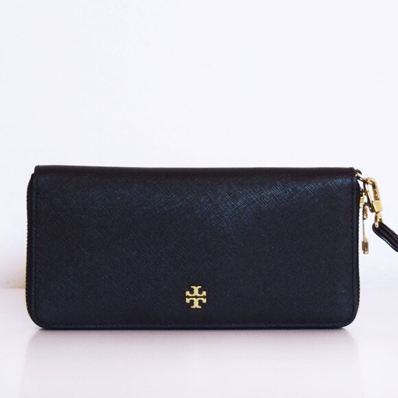 Tory Burch Black Leather Zip Around Wrislet Wallet - Picture 1 of 14